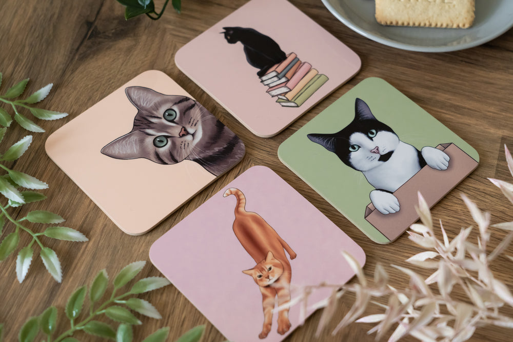 Cats Doing Things Coaster Set