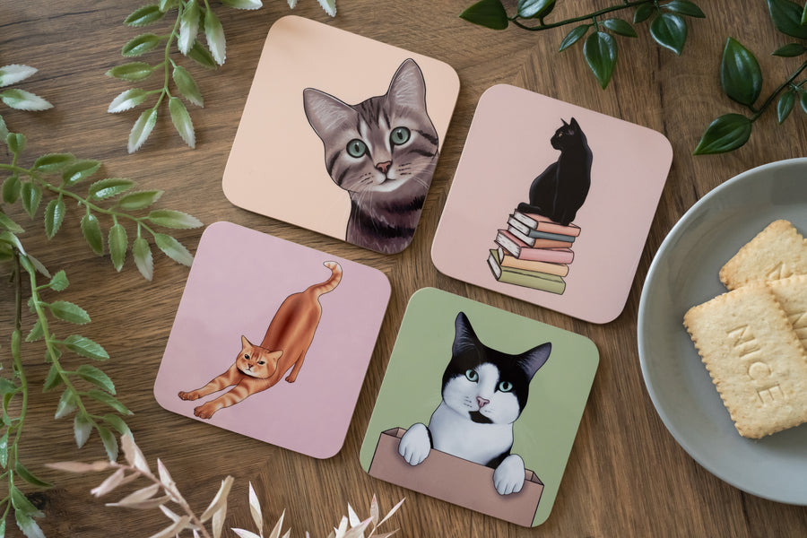 Cats Doing Things Coaster Set