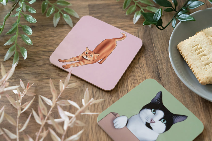 Stretching Orange Cat Coaster