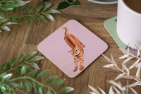 Stretching Orange Cat Coaster