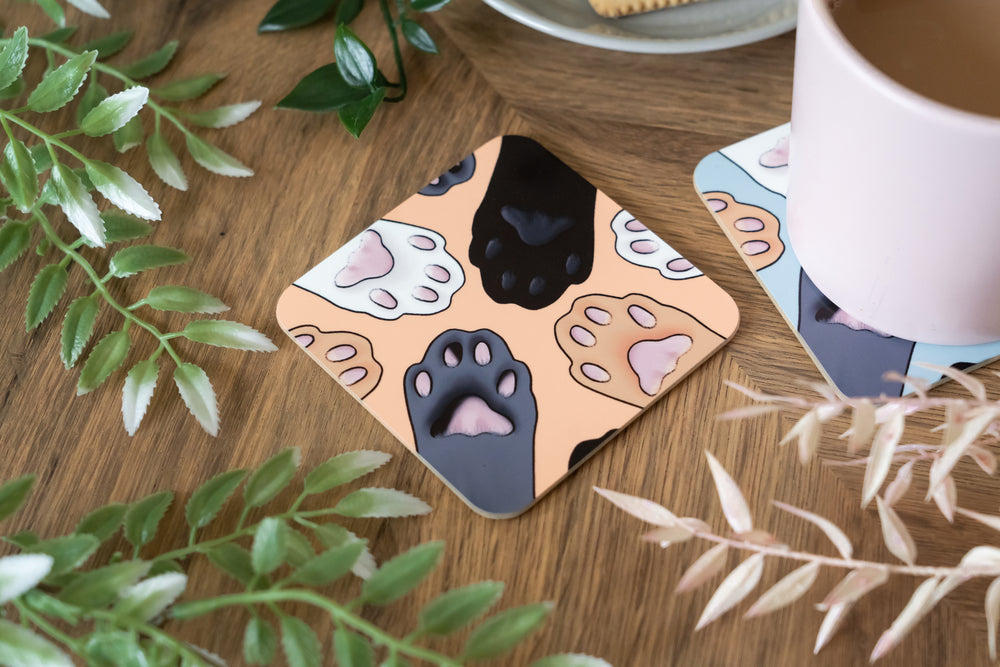 Cat Paws Yellow Coaster