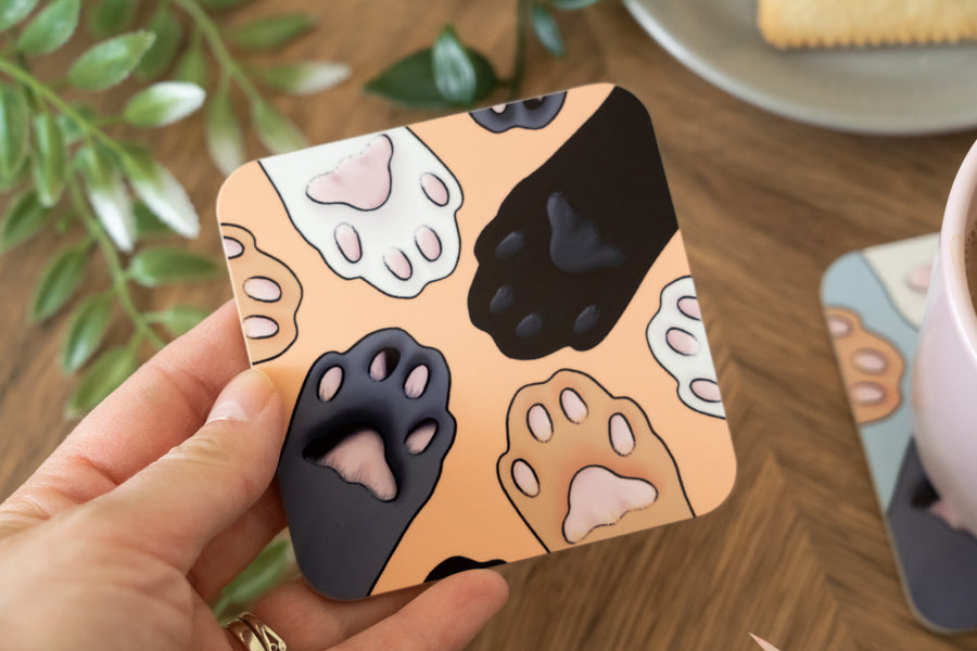 Cat Paws Yellow Coaster