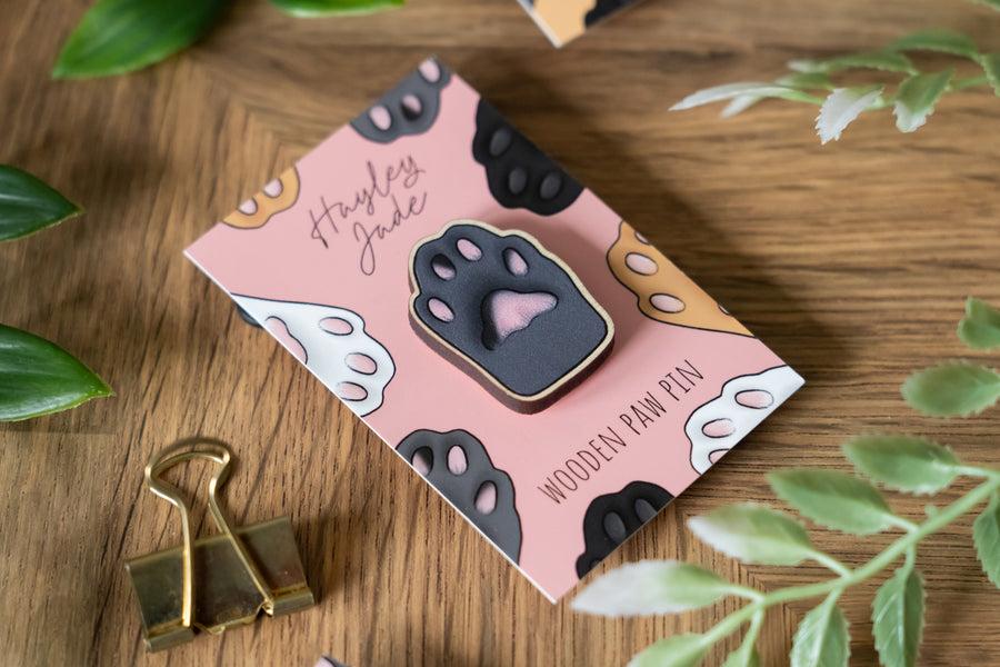 Grey Cat Paw Wooden Pin