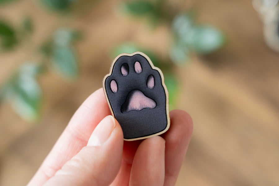 Grey Cat Paw Wooden Pin