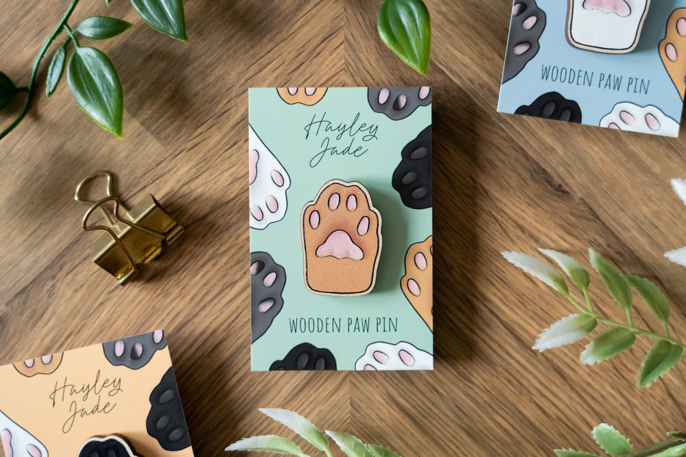 Orange Cat Paw Wooden Pin