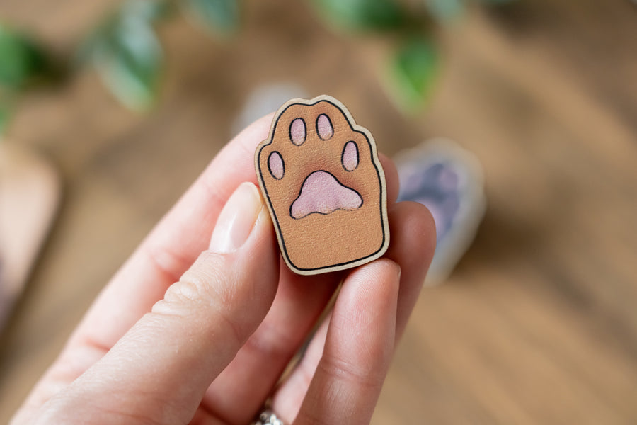 Orange Cat Paw Wooden Pin
