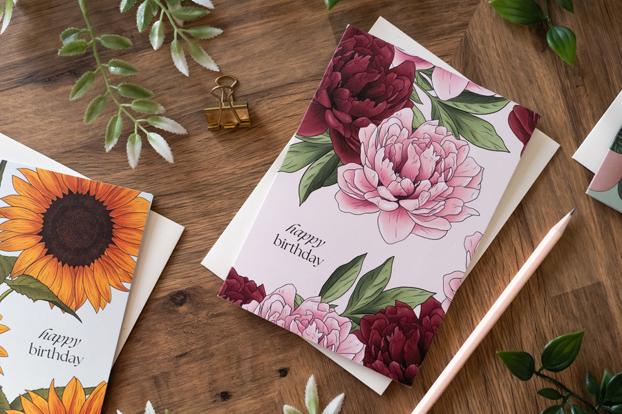 Peony Birthday Card