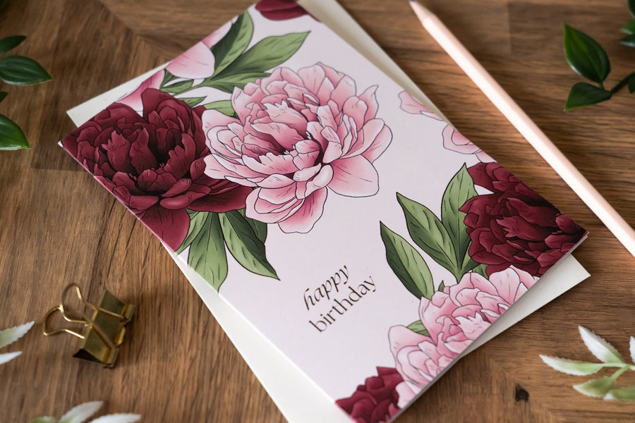 Peony Birthday Card