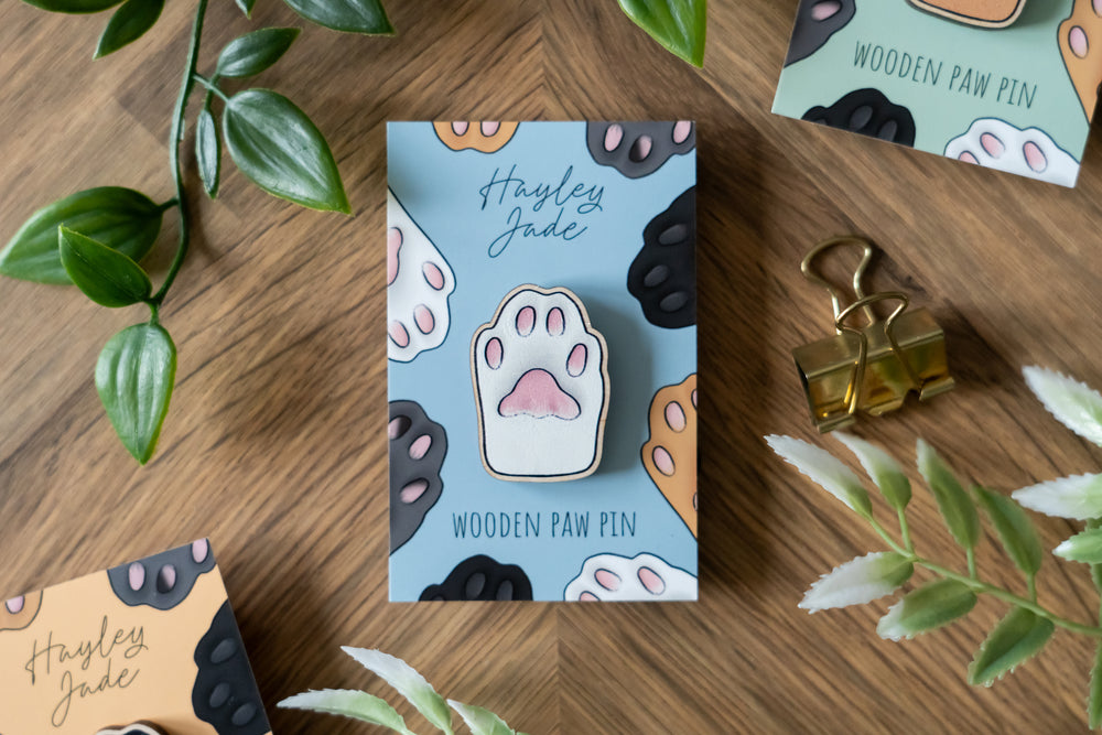 White Cat Paw Wooden Pin