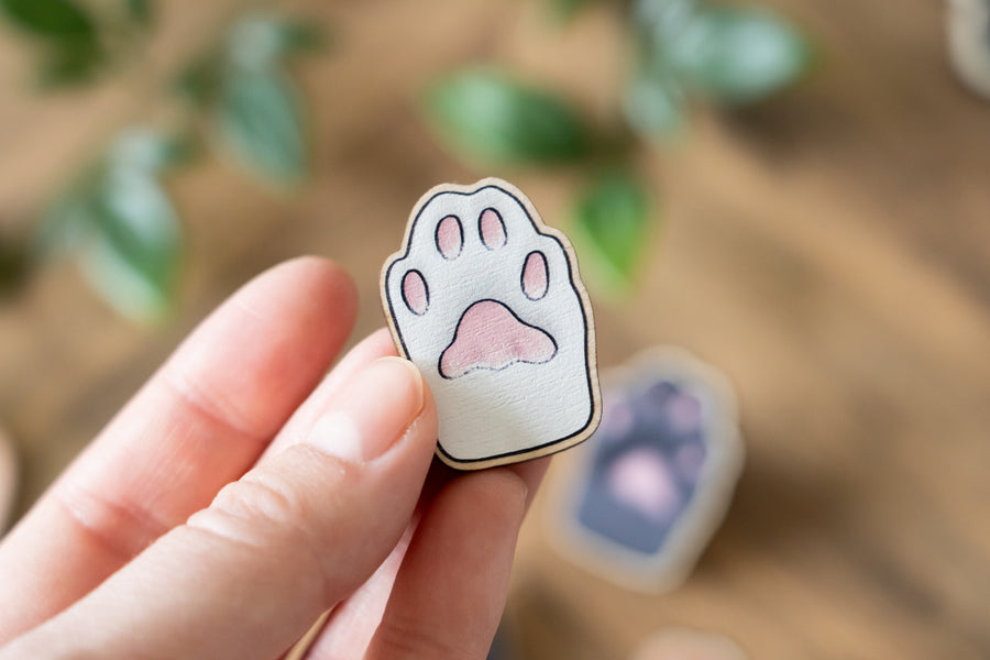 White Cat Paw Wooden Pin