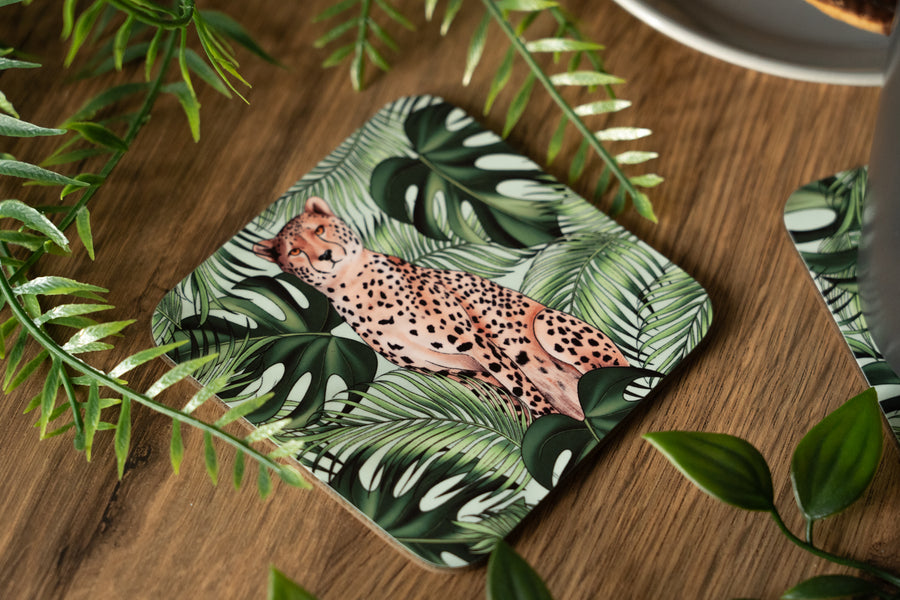 Cheetah and Leaves Coaster