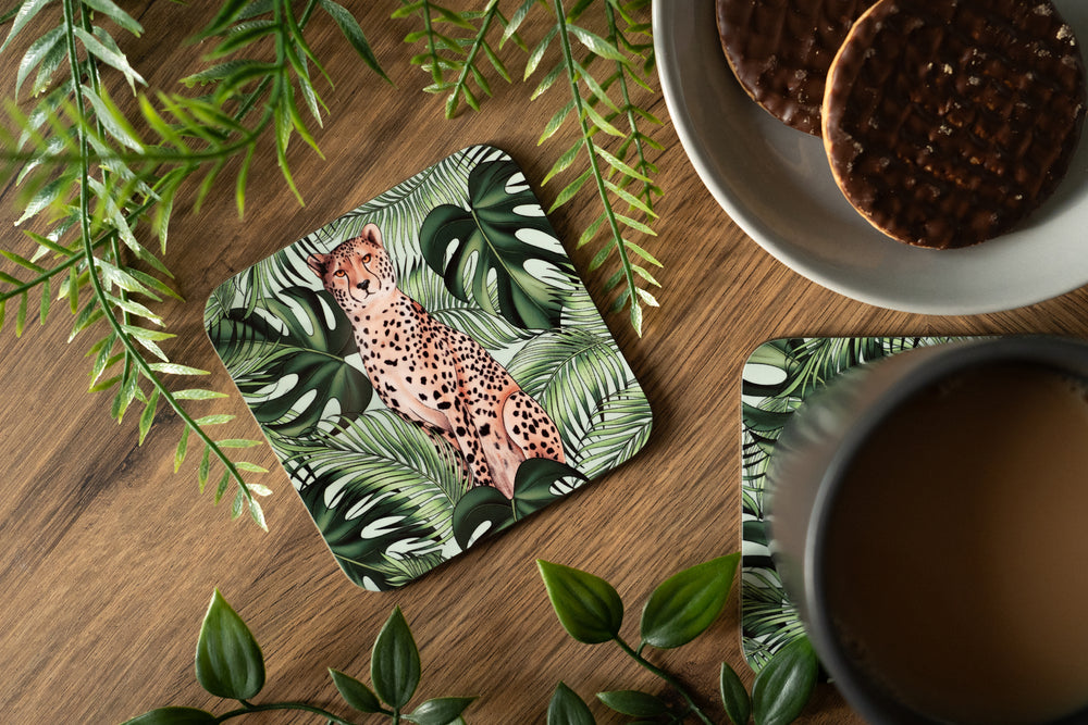 Cheetah and Leaves Coaster