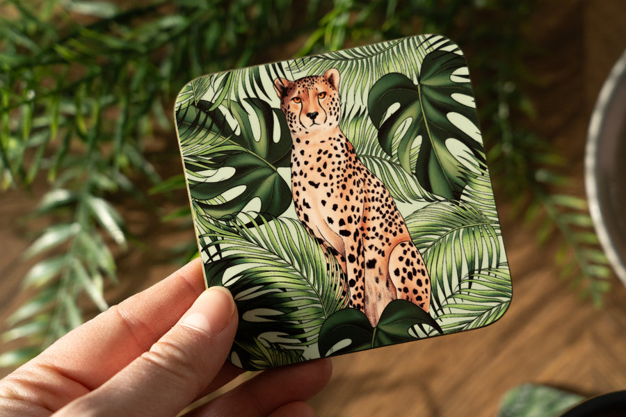 Cheetah and Leaves Coaster