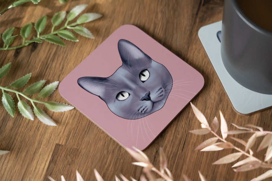 Blue Grey Cat Coaster