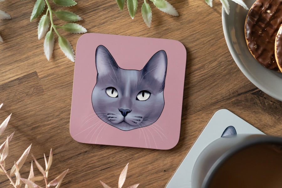 Blue Grey Cat Coaster