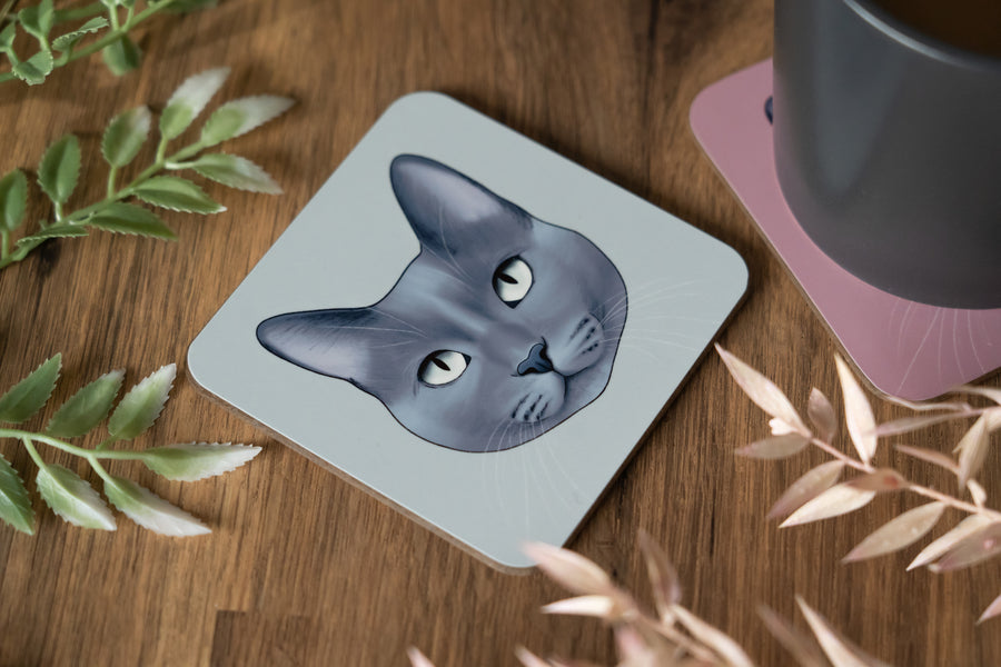 Blue Grey Cat Coaster