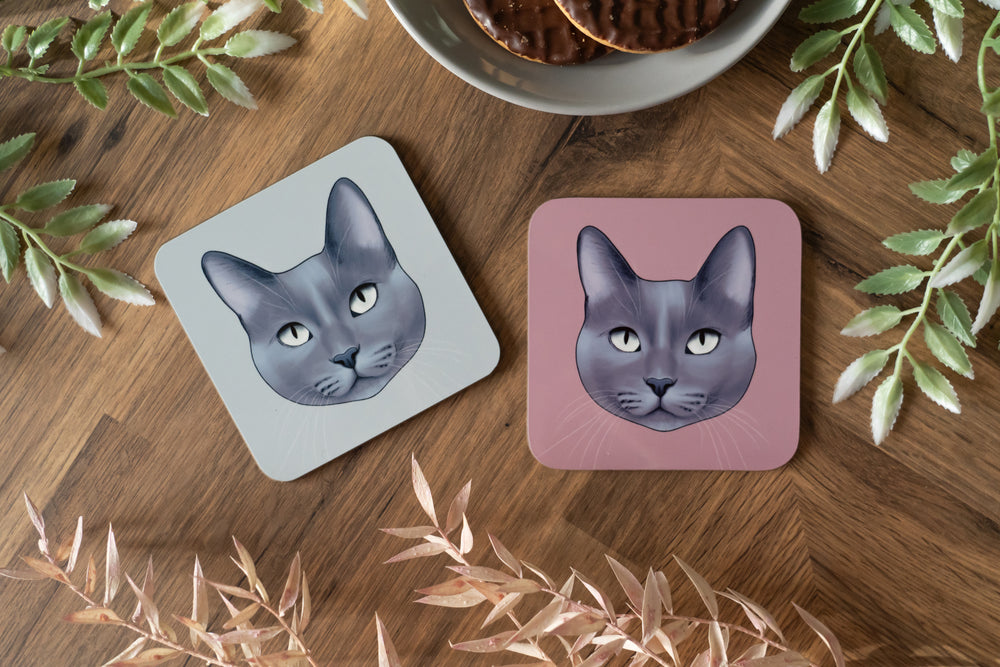 Blue Grey Cat Coaster