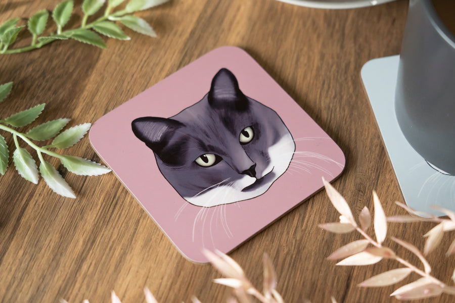 Grey & White Cat Coaster