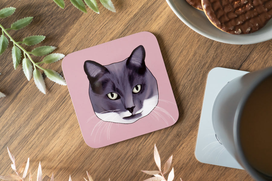 Grey & White Cat Coaster