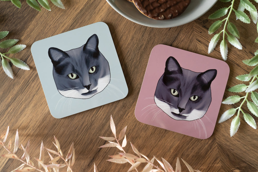 Grey & White Cat Coaster