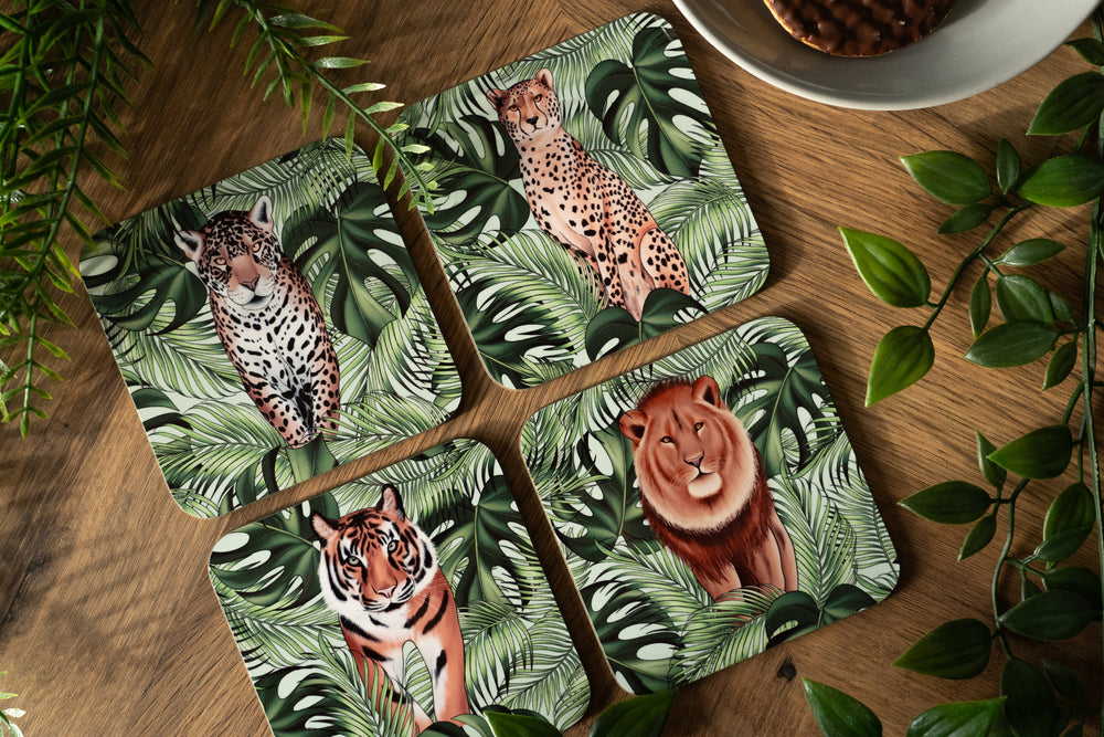 Big Cats and Leaves Coaster Set