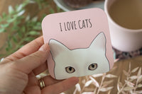 Pink I Love Cats White Cat Coaster