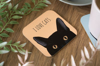Yellow I Love Cats Black Cat Coaster