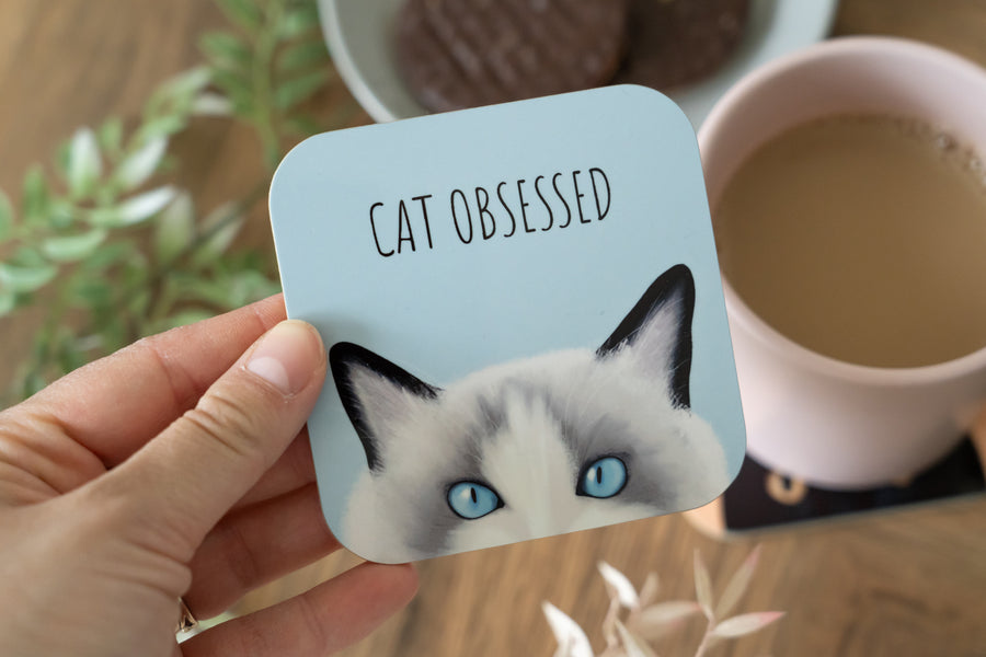 Blue Cat Obsessed Ragdoll Cat Coaster