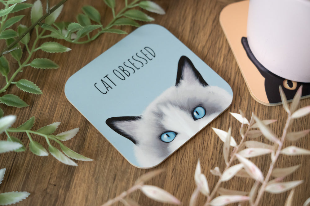 Blue Cat Obsessed Ragdoll Cat Coaster