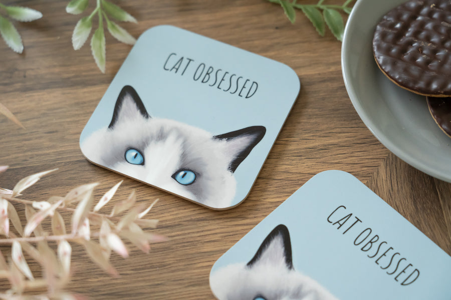 Blue Cat Obsessed Ragdoll Cat Coaster