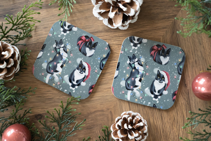 Christmas Cats Green Coaster
