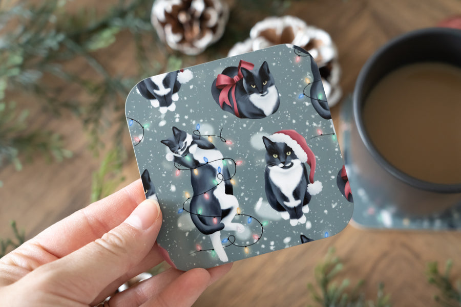 Christmas Cats Green Coaster