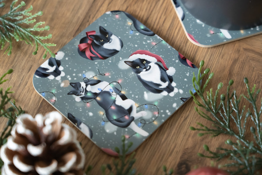 Christmas Cats Green Coaster