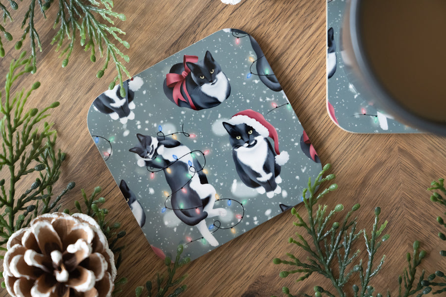 Christmas Cats Green Coaster