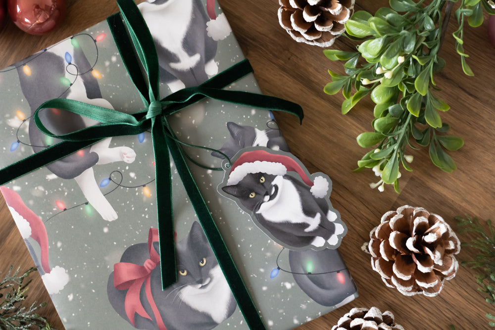 Christmas Cats Gift Wrap & Tags Set