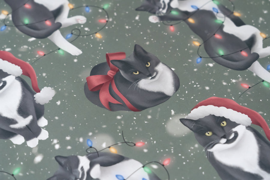 Christmas Cats Green Wrapping Paper