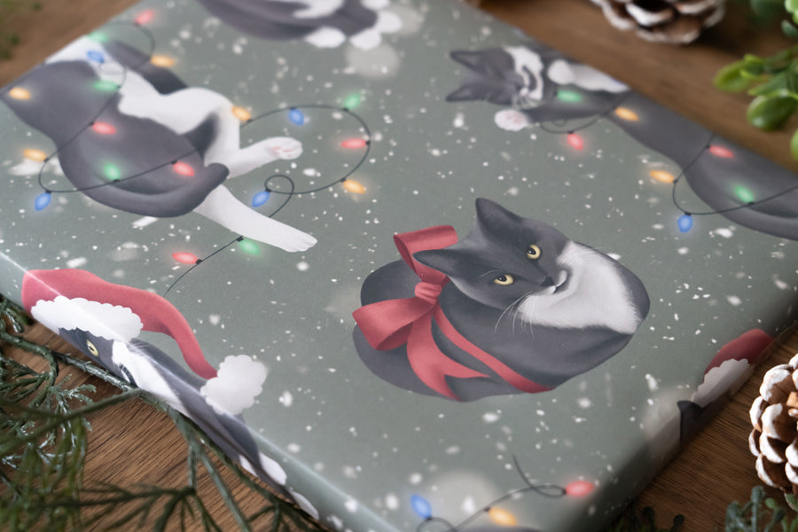 Christmas Cats Green Wrapping Paper