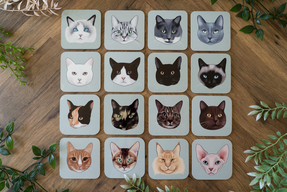 Cat Face Coasters Green