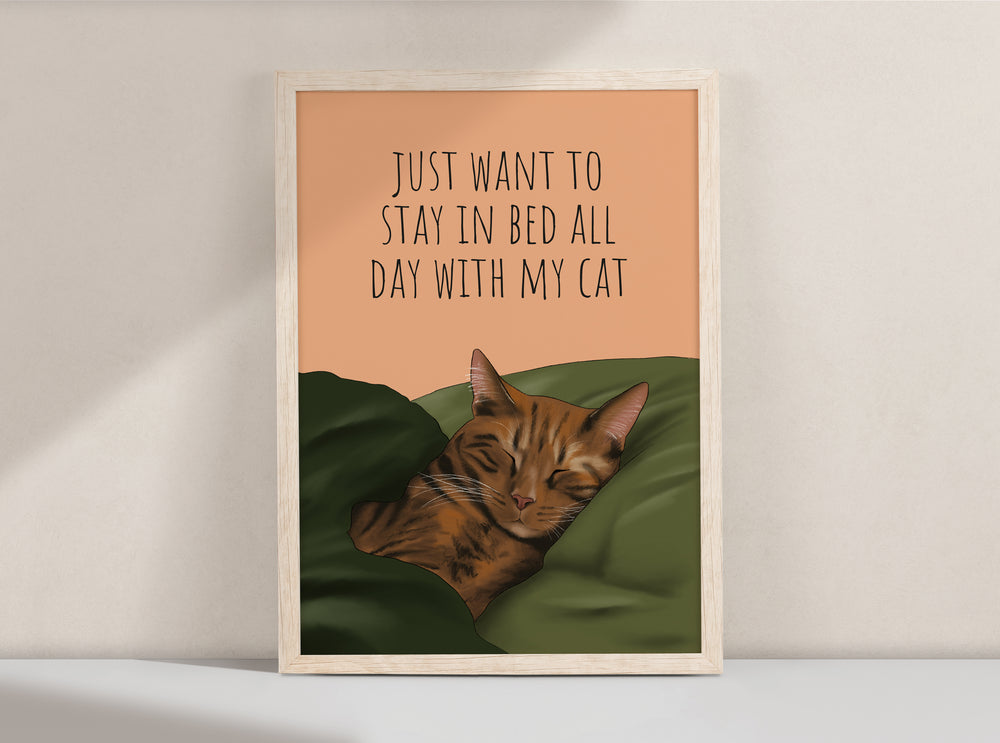 Stay in Bed Cat Art Print