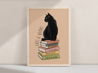 Cat and Books Art Print