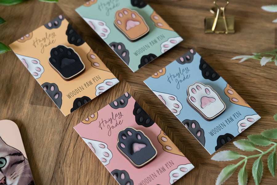 Orange Cat Paw Wooden Pin