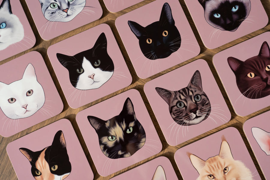 Cat Face Coasters - 16 cats to choose from!
