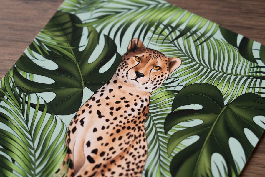 Cheetah and Leaves Art Print