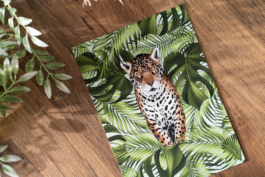 Jaguar and Leaves Print