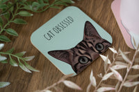 Green Cat Obsessed Tabby Cat Coaster