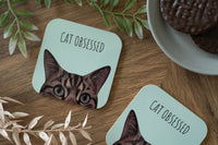 Green Cat Obsessed Tabby Cat Coaster