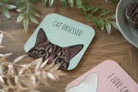 Green Cat Obsessed Tabby Cat Coaster