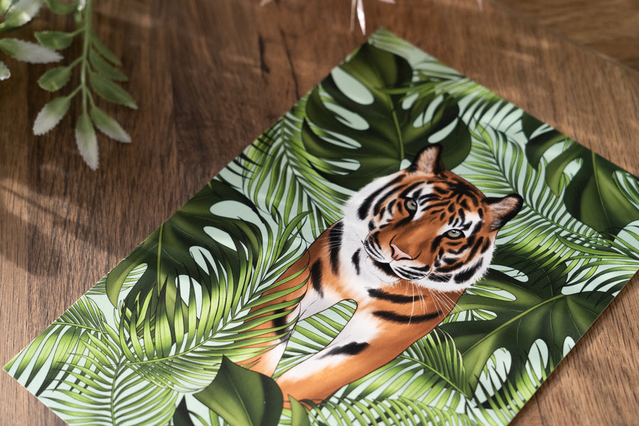 Tiger and Leaves Art Print