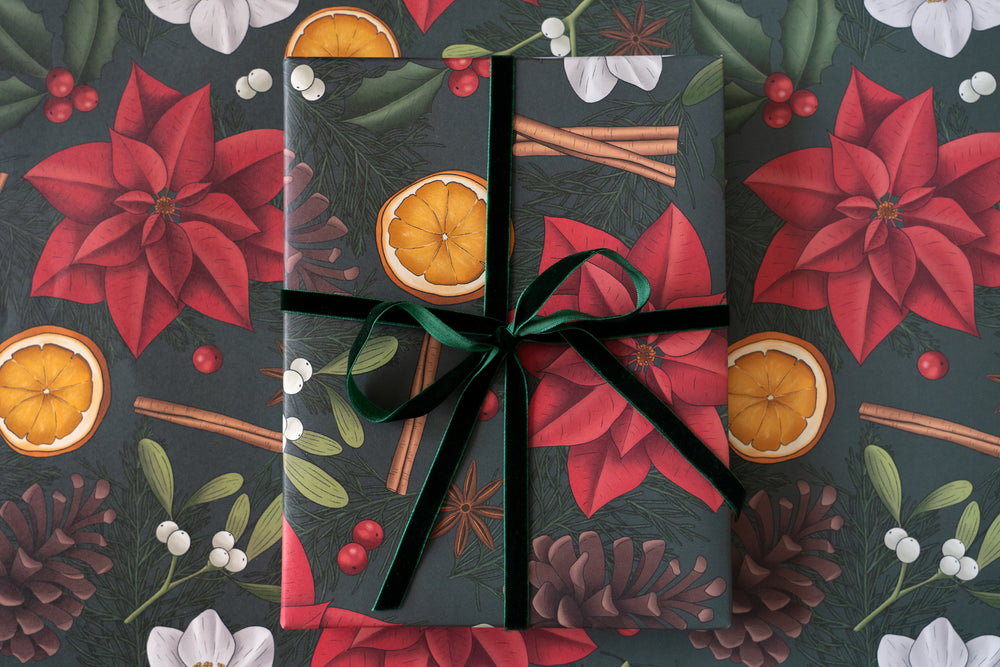 Botanical Christmas Green Wrapping Paper