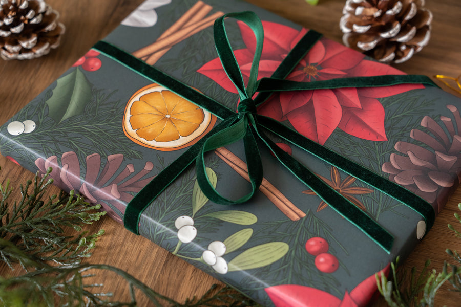 Botanical Christmas Green Wrapping Paper